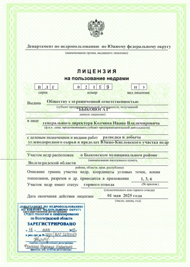 Скан лицензии на пользование недрами